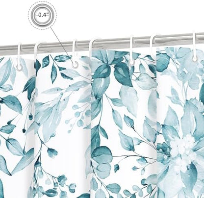Gibelle Spa Blue Eucalyptus Shower Curtain, Watercolor Floral Print, 36x72
