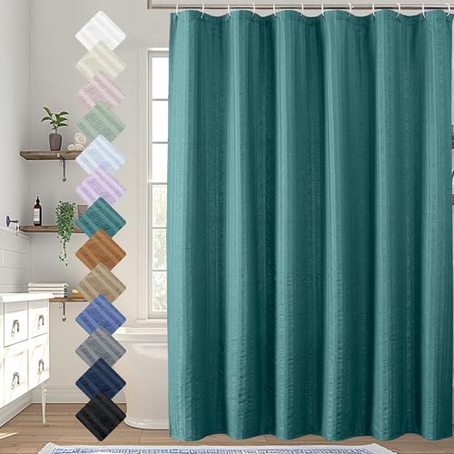 Aiyufeng Turquoiser Shower Curtain for Bathroom, Embossed Textured Fabric Shower Curtain for Bathroom - Soft Cloth & Hotel Spa, Machine Washable, 72X96, Turquoiser