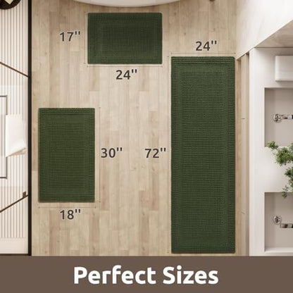 AMOAMI Waffle Bath Mat, Absorbent Bathroom Rugs Non Slip 18x30 Dark Green