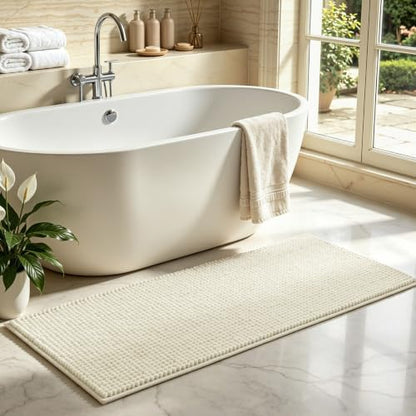 SUBRTEX Bathroom Rugs, 24" x 44" Chenille Bath Rug Soft Short Plush Bath Mat Soft Shower Mat Water Absorbent Shower Mat Quick Dry Machine Washable, Cream White