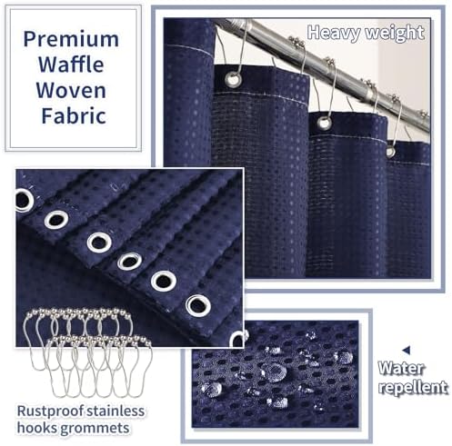 XLHOMO Bathroom Set with Shower Curtain and Rugs- 25PC Bathroom Accessory Set, Navy Blue Shower Curtain Set, Toilet Brush, Trash Can, Qtip Holder & Soap Dispenser