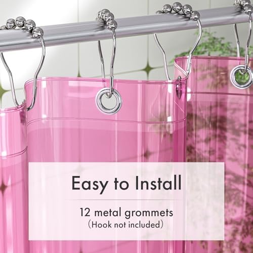 Amazer Shower Curtain Liner 72x72, Plastic Shower Liner PEVA Medium Weight Inside Shower Curtains for Bathroom with Rustproof Grommets, Clear Pink
