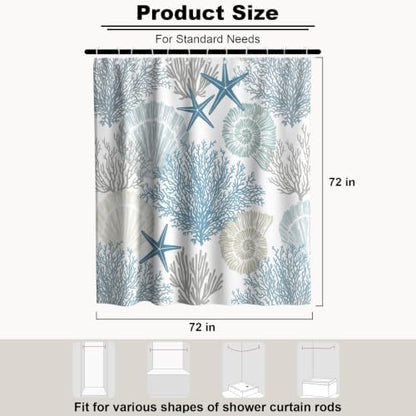 Modern Ocean Rustic Shower Curtain, Coastal Summer Aesthetic Unique Seashell Shower Curtains for Bathroom, Waterproof Bath Curtain with Hooks Machine Washable Bathtub Curtains 72x72 Inch Blue