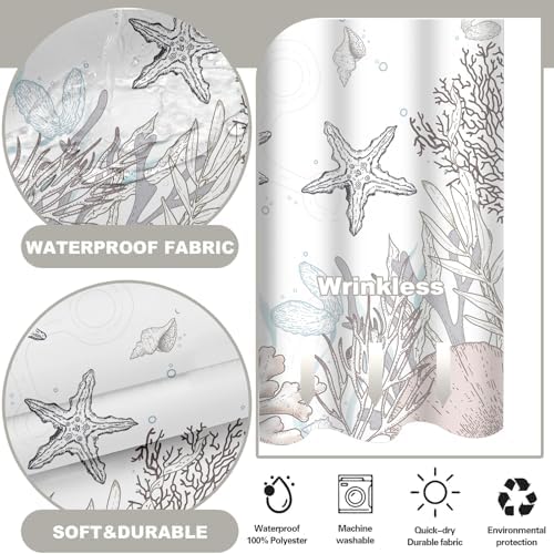 No Hook Shower Curtain and Liner Set, Brown Beach Coastal 71x74