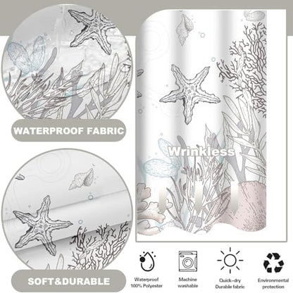 No Hook Shower Curtain and Liner Set, Brown Beach Coastal 71x74