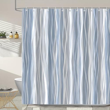 Moonslim Blue Grey Ombre Shower Curtain, Modern Wavy Abstract Striped Line Bathroom Curtain, Waterproof Fabric Bath Decor, 72 x 72 Inch