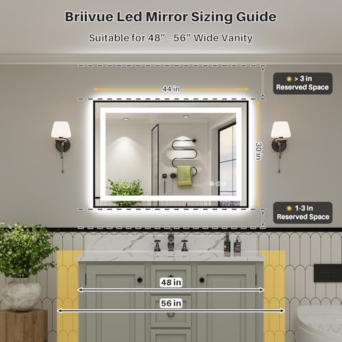 44x30 Inch LED Bathroom Mirror with Black Frame, Backlit & Front Lit