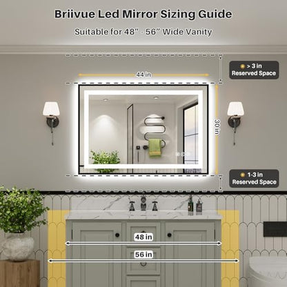 44x30 Inch LED Bathroom Mirror with Black Frame, Backlit & Front Lit