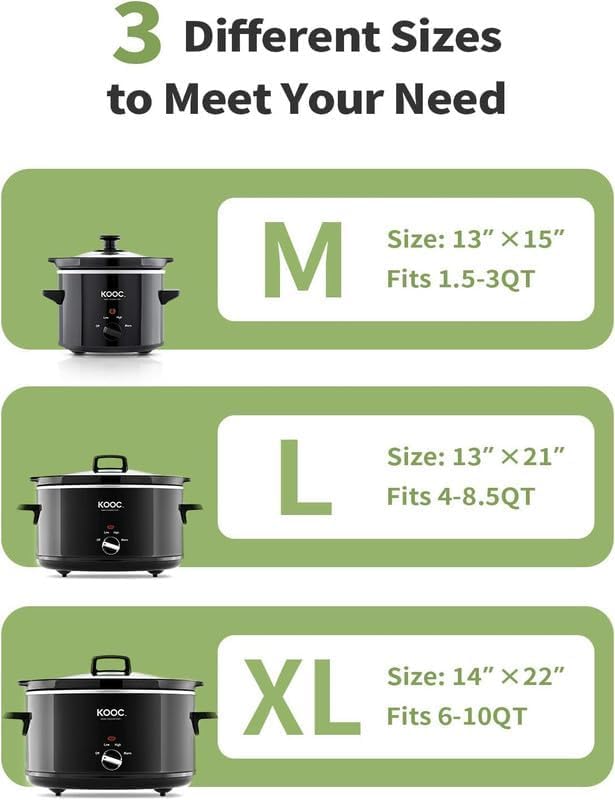 KOOC Slow Cooker Liners 13x21 inch 10 Count Large Size Disposable Pot Liners Cooking Bags Fit 3QT to 8.5QT Pot BPA Free Fresh Locking Seal Design