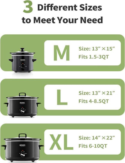 KOOC Slow Cooker Liners 13x21 inch 10 Count Large Size Disposable Pot Liners Cooking Bags Fit 3QT to 8.5QT Pot BPA Free Fresh Locking Seal Design