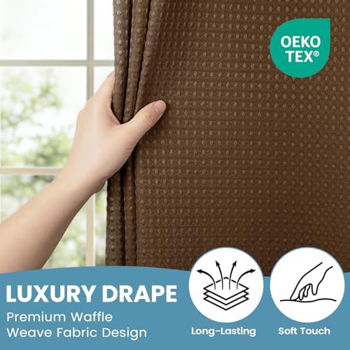 SORTTO No Hook Waffle Shower Curtain with Snap in Liner Set, 71x74, Brown