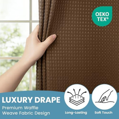 SORTTO No Hook Waffle Shower Curtain with Snap in Liner Set, 71x74, Brown