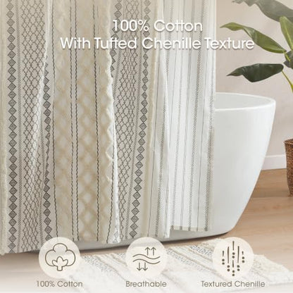 INK+IVY Extra Long Cotton Shower Curtain for Bathroom, Ivory, 72 x 84