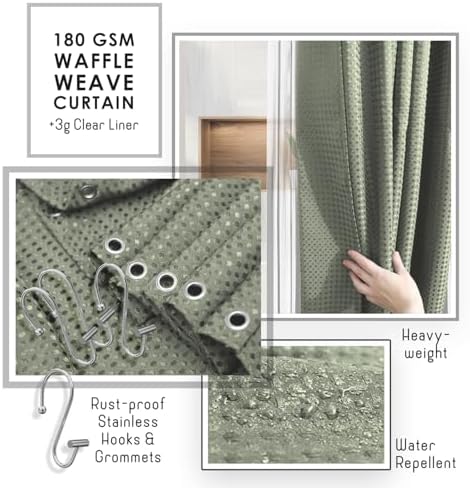Clara Clark Bathroom Accessories Set - Bathroom Set, Bathroom Sets with Shower Curtain and Rugs, Shower Curtain Set with Trash Can - Sage Green - 22PC