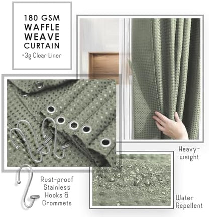 Clara Clark Bathroom Accessories Set - Bathroom Set, Bathroom Sets with Shower Curtain and Rugs, Shower Curtain Set with Trash Can - Sage Green - 22PC
