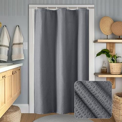 OWENIE Grey Stall Shower Curtain for Bathroom, 3D Embossed Textured Fabric Small Shower Curtain for Narrow Stall Size, Machine Washable Water Resistance, Hotel Style, 36" W x 72" L, Grey
