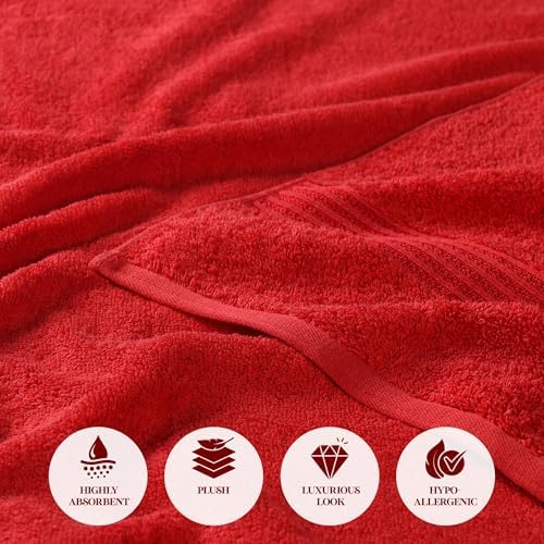 Superior Egyptian Cotton Face Towel/Washcloth Set, Small Towels for Home Bathroom, Master, Guest Bath, Decor Essentials, Quick Dry, Absorbent, Spa, Hotel, Resort, Adult, Kids, Set of 10, Red