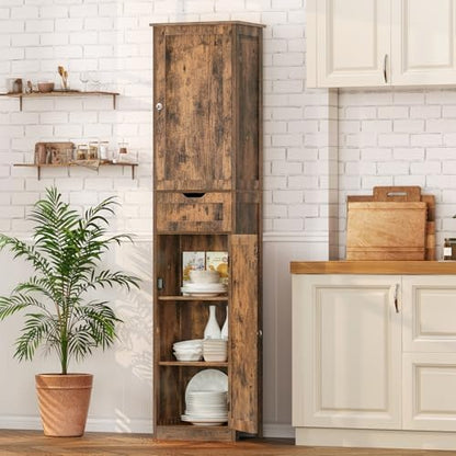 Iwell 66.9" Tall Bathroom Storage Cabinet with 2 Doors & 1 Drawer