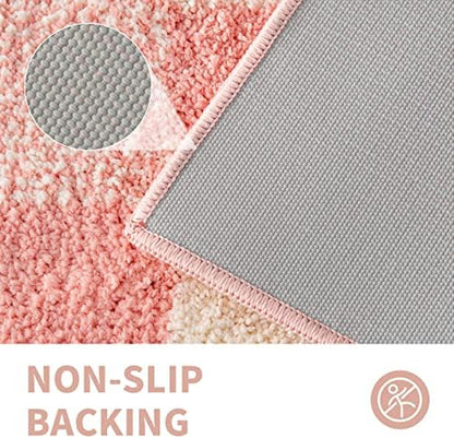 CozeCube Blossom Pink Checkered Bath Mat 32"x20" Non Slip Washable Rug