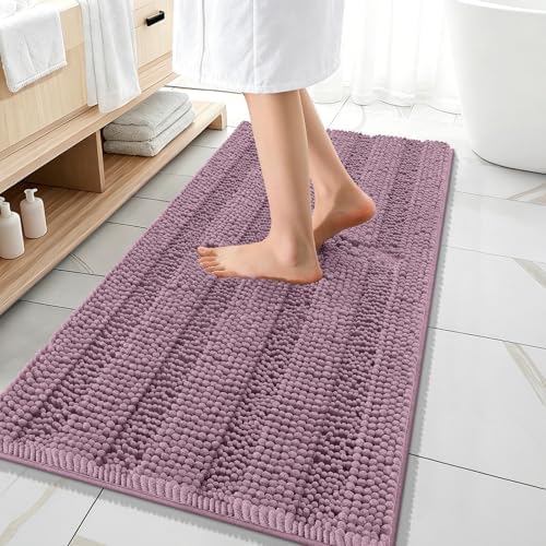 OLANLY Thick Bathroom Runner Rugs 47x20, Soft Chenille Bath Rugs, Deep Plum