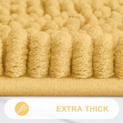 Grandaily Chenille Striped Bathroom Rugs 47x24, Extra Thick and Absorbent Bath Mats, Non-Slip Soft Plush Shaggy Shower Carpet, Machine Wash Dry, Bath Rug for Bathroom, Yellow