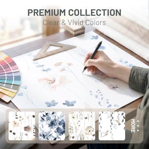 WITHLOC No Hook Floral Shower Curtain with Liner, Blue Beige, 71x77