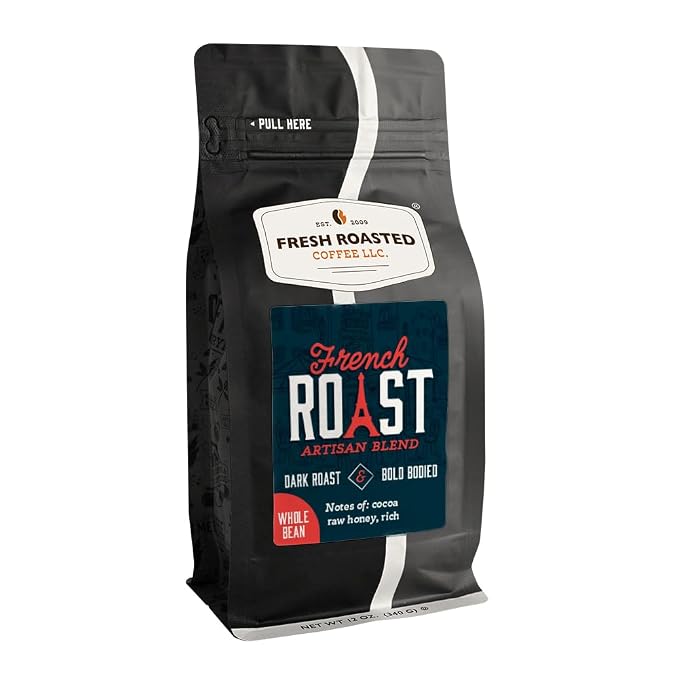 Fresh Roasted Coffee, French Roast Whole Bean Coffee, Dark Roast, Kosher, 12 oz