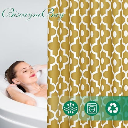 Fabric Modern Shower Curtain-Gold and White Shower Curtains for Bathroom