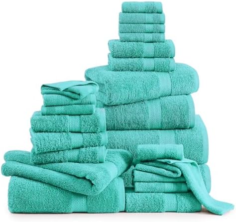 LANE LINEN 24 PCs 100% Cotton Bath Towels Set - Quick Dry, Ultra Soft & Ultra Absorbent - 4 Bath, 4 Fingertip, 6 Hand Towels, 8 Washcloths, 2 Bath Sheets - Home & Guest Bathroom Towels - Teal
