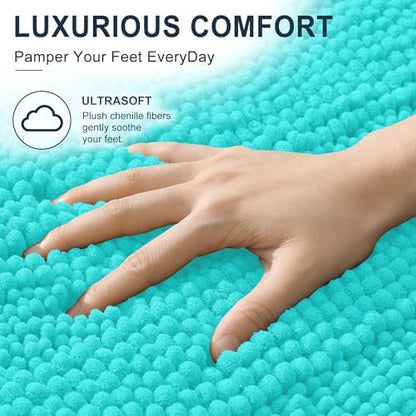 Smiry Thick Chenille Bathroom Runner Rugs 44x24, Absorbent Bath Mat, Teal