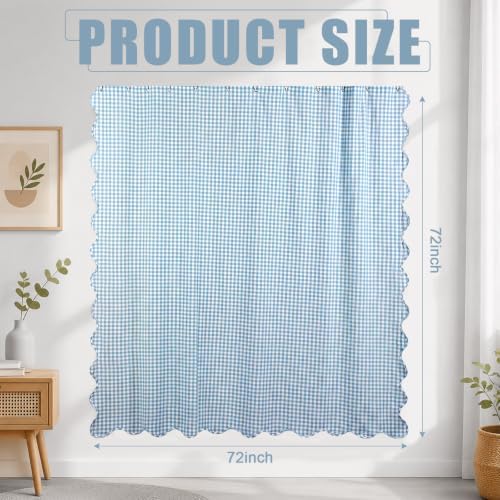 HunnmingRe Scalloped Gingham Shower Curtain Light Blue
