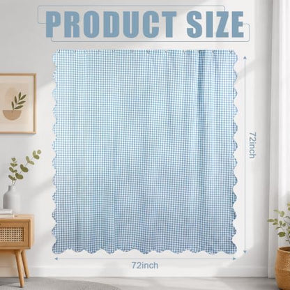 HunnmingRe Scalloped Gingham Shower Curtain Light Blue