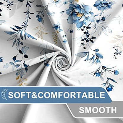 AWERT Blue Plants Shower Curtain with Hooks Watercolor Floral Printed Shower Curtain for Bathroom Washable Bathroom Accessories Bathtub Decor 72x78inch
