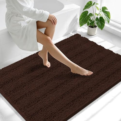 Smiry Thick Chenille Large Bathroom Runner Rugs 44x32, Soft Bath Mat, Brown