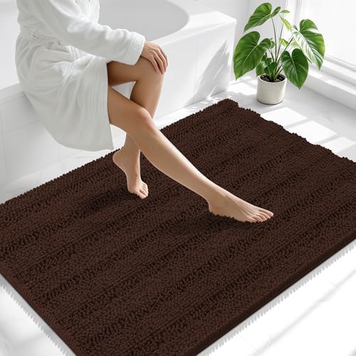 Smiry Thick Chenille Large Bathroom Runner Rugs 47x32, Soft Bath Mat, Brown