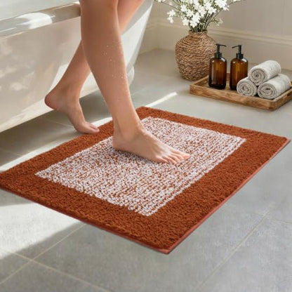 Bathroom Rugs 24x17 Non Slip Washable, Soft Absorbent Bath Mat Coral Orange