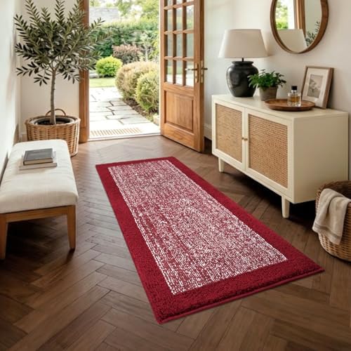 48x24 Long Bathroom Rugs Non Slip Washable, Soft Absorbent Bath Mat Red