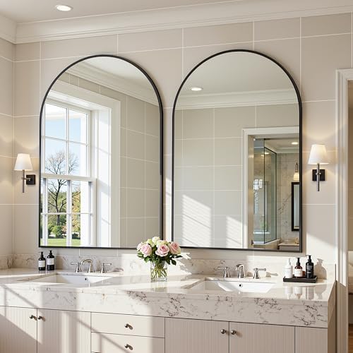 Antok Arched Bathroom Mirror, 20"x30" Wall Mounted Mirror, Vanity Mirrors for Over Sink, Aluminum Alloy Frame Bathroom Mirrors Living Room, Bedroom and Entryway, Black