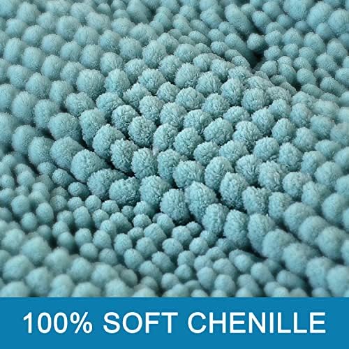 H.VERSAILTEX Bathroom Rugs Bath Mats Sets Super Absorbent Chenille Striped Bath Mats Non Skid Machine Wash Dry Rugs for Bathroom Floor Set of 2(Aqua Haze, 47 x 17 Plus 17 x 24 - Inches)