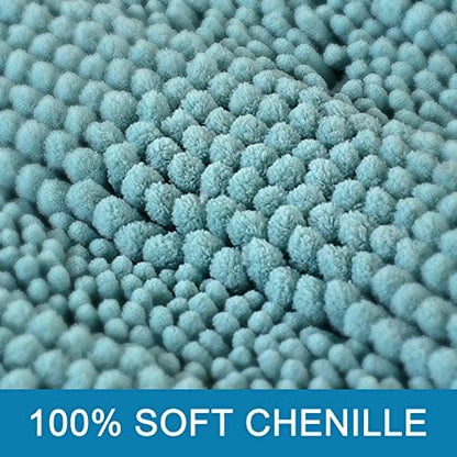 H.VERSAILTEX Bathroom Rugs Bath Mats Sets Super Absorbent Chenille Striped Bath Mats Non Skid Machine Wash Dry Rugs for Bathroom Floor Set of 2(Aqua Haze, 47 x 17 Plus 17 x 24 - Inches)