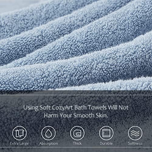 COZYART Luxury Bath Towel Set 3 PCS, Light Blue 100% Turkish Cotton 650 GSM