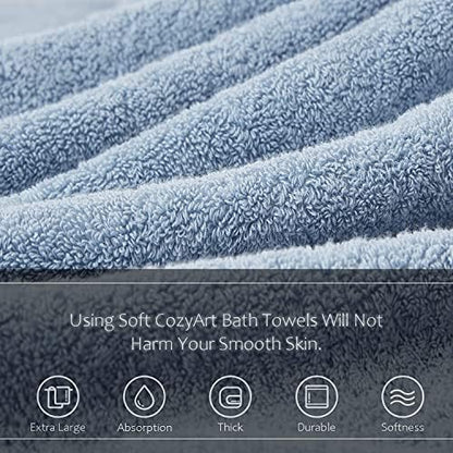 COZYART Luxury Bath Towel Set 3 PCS, Light Blue 100% Turkish Cotton 650 GSM
