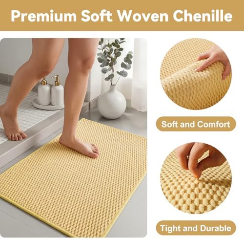 Triohero Bathroom Rugs Non Slip Washable, Super Absorbent Thin Bath Mat Small Quick Dry Low Pile Bathroom Rug, Yellow 20"x30"