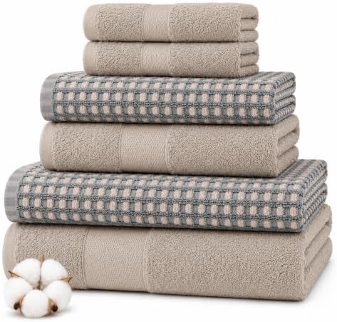 Modern Threads 6 Piece Bath Towel Set – Bathroom Towel Set with 2 Bath Towels, 2 Hand Towels & 2 Washcloths – 100% Cotton, Soft & Absorbent – Waffle (Charcoal)