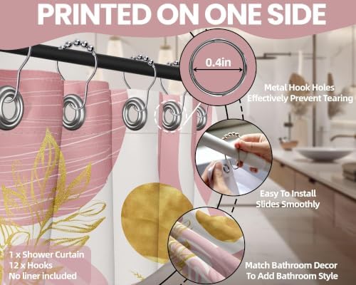 Light Pink and Gold Shower Curtain, 72x72 in, Mid Century Modern Girls
