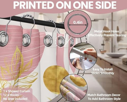 Light Pink and Gold Shower Curtain, 72x72 in, Mid Century Modern Girls