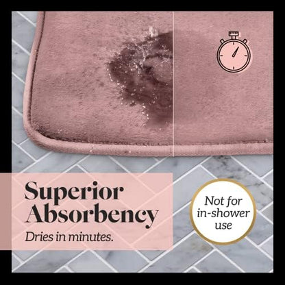 Memory Foam Bath Mat Non Slip Absorbent Super Cozy Velvet Bathroom Rug Carpet (22 inches X 36 inches, Mauve)
