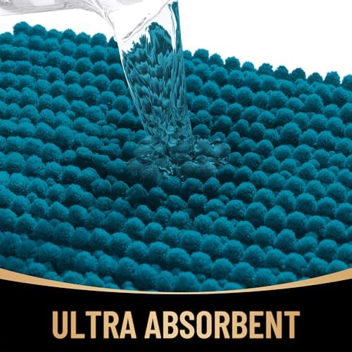OLANLY Thick Chenille Absorbent Bathroom Rugs Mat 30x20, Peacock Blue