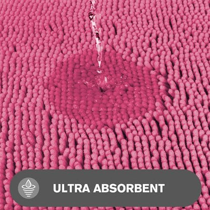 Bathroom Rugs Sets 2 Piece – Absorbent and Washable Bath Mat, Non-Slip, Thick Soft Chenille Bath Rugs for Bathroom Floor, Shower, Sink(17" x 24"+17" x 47", Hot Pink)