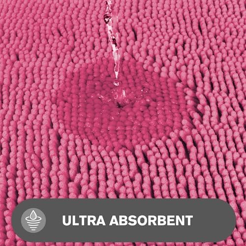Hot Pink Bathroom Rugs – Absorbent and Washable Bath Mat, Non-Slip, Thick Soft Chenille Bath Rugs for Bathroom Floor, Shower, Sink - 17" x 24"